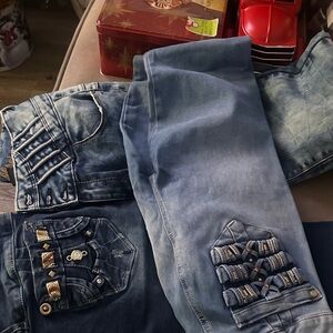 Stylish Blue Jeans with Unique Detailing